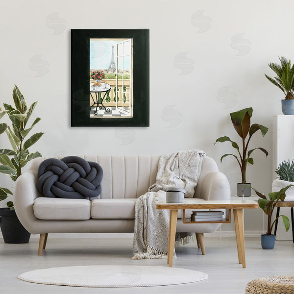 Stupell Industries Grace Popp | European Balcony Entrance Parisian Eiffel Tower Architecture Wall Art