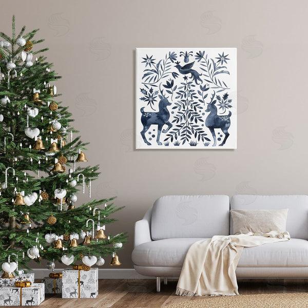 Stupell Industries Grace Popp | Festive Deer Dove Christmas Tree Botanicals Leaves Wall Art
