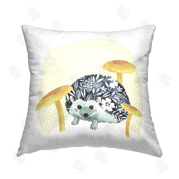 stupell industries Grace Popp | Floral Hedgehog Mushrooms Nature Printed Throw Pillow