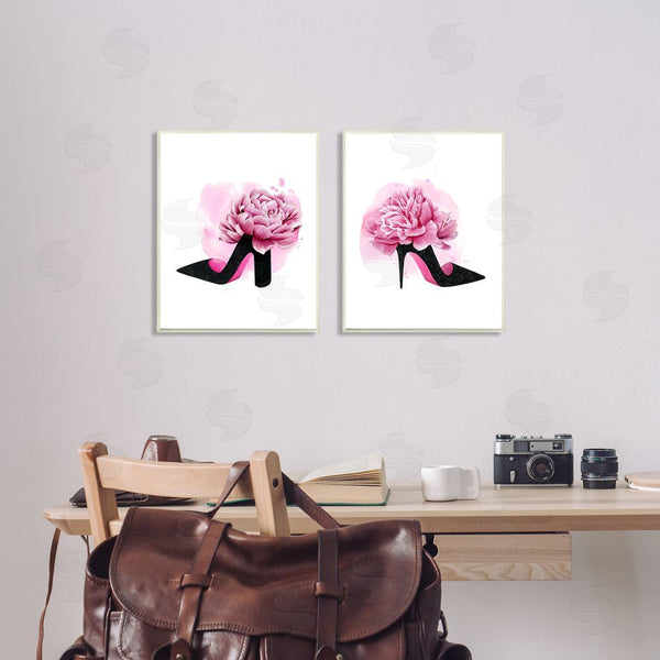 Stupell Industries Grace Popp | Flower Heel Pink Black Glam Fashion Wall Art