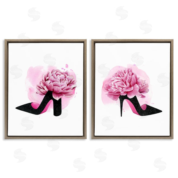 Stupell Industries Grace Popp | Flower Heel Pink Black Glam Fashion Wall Art