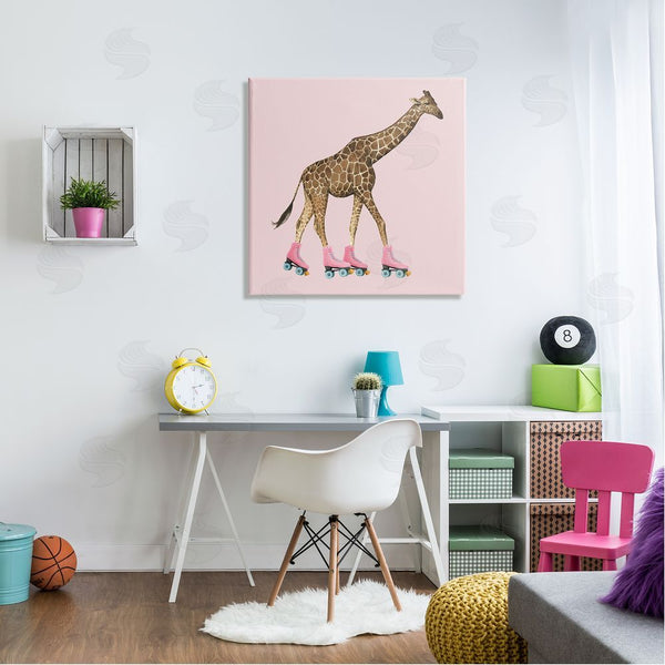 Stupell Industries Grace Popp | Funny Giraffe Wearing Roller Skates Cute Pink Design Wall Art