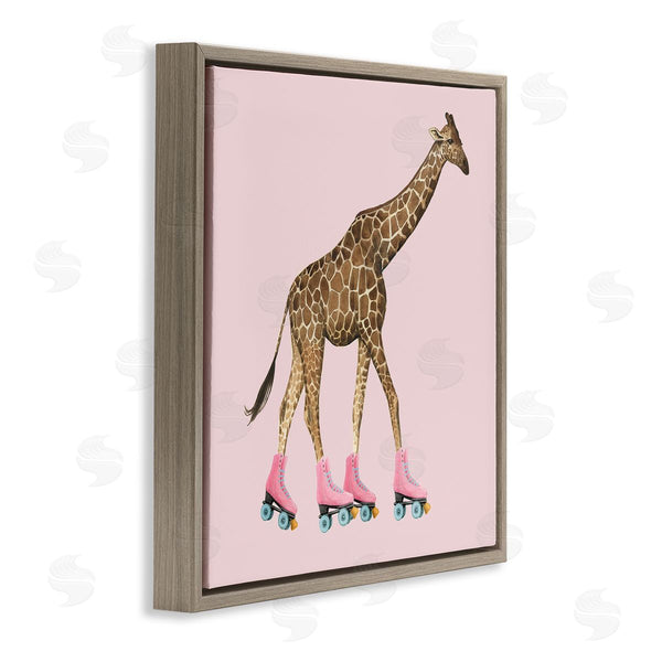 Stupell Industries Grace Popp | Funny Giraffe Wearing Roller Skates Cute Pink Design Wall Art