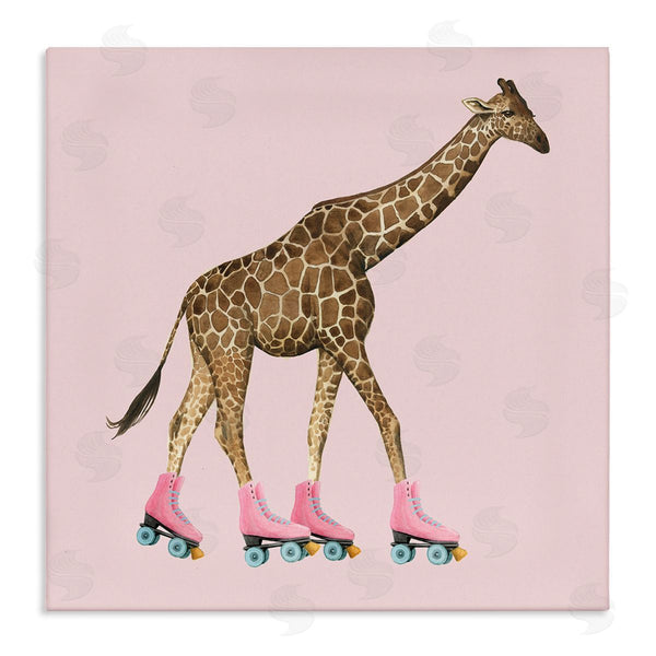 stupell industries Grace Popp | Funny Giraffe Wearing Roller skates Cute Pink Design Wall Art
