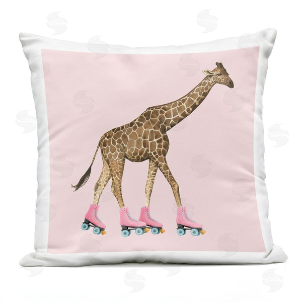 Stupell Industries Grace Popp | Funny Giraffe Wearing Roller Skates Over Pink Printed Throw Pillow
