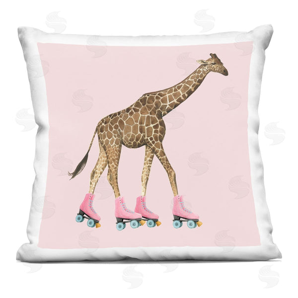 stupell industries Grace Popp | Funny Giraffe Wearing Roller Skates Over Pink Printed Throw Pillow