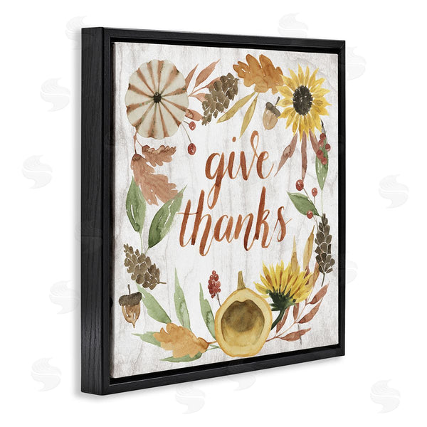 Stupell Industries Grace Popp | Give Thanks Whimsical Typography Harvest Foliage