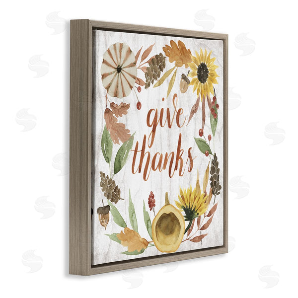 Stupell Industries Grace Popp | Give Thanks Whimsical Typography Harvest Foliage