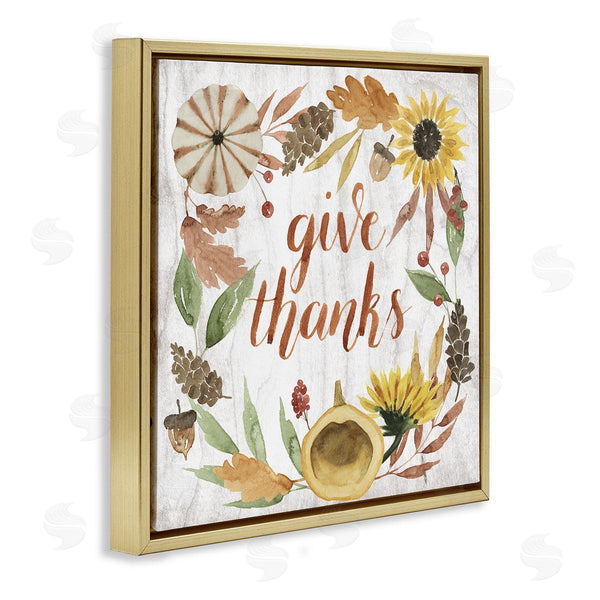 Stupell Industries Grace Popp | Give Thanks Whimsical Typography Harvest Foliage