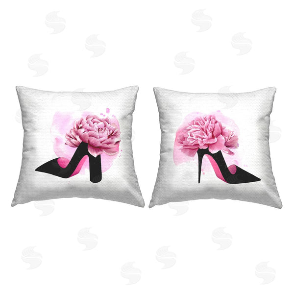 Stupell Industries Grace Popp | Glam Fashion Heels Pink Black Flower Shoes Printed Throw Pillow Set