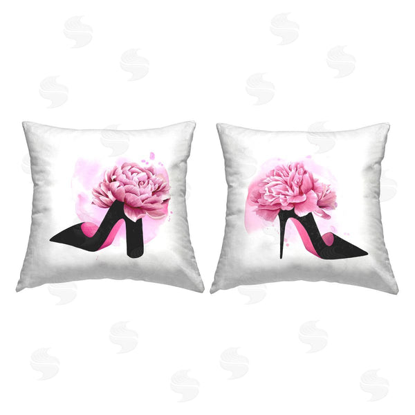 stupell industries Grace Popp | Glam Fashion Heels Pink Black Flower Shoes Printed Throw Pillow Set