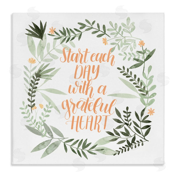 stupell industries Grace Popp | Grateful Heart Phrase Soft Green Floral Plants