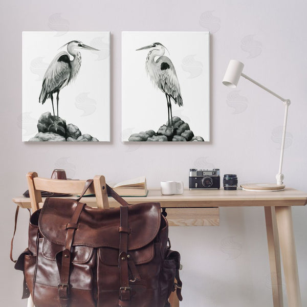 Stupell Industries Grace Popp | Great Herons Standing Rocks Bird Portraits Wall Art