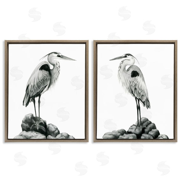 Stupell Industries Grace Popp | Great Herons Standing Rocks Bird Portraits Wall Art