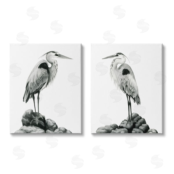 stupell industries Grace Popp | Great Herons Standing Rocks Bird Portraits Wall Art