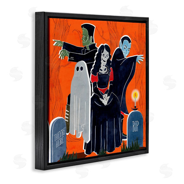 Stupell Industries Grace Popp | Halloween Graveyard Monsters Vibrant Orange Pop