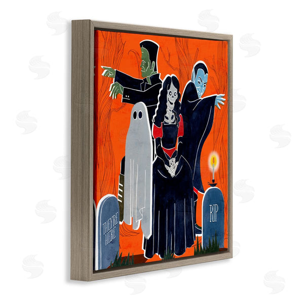 Stupell Industries Grace Popp | Halloween Graveyard Monsters Vibrant Orange Pop