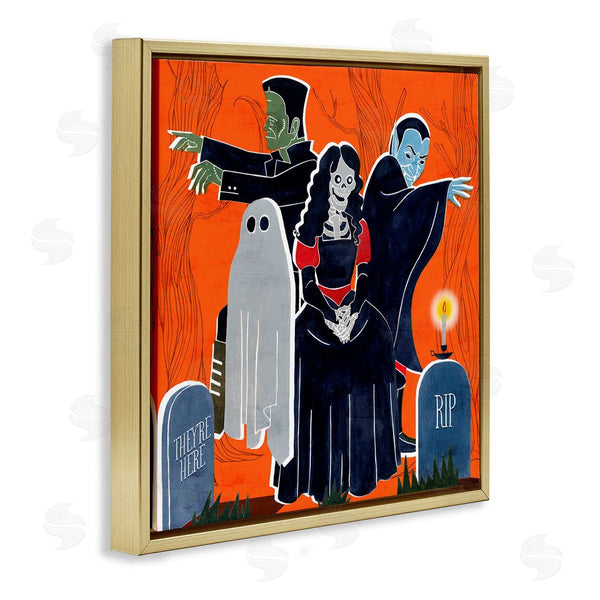 Stupell Industries Grace Popp | Halloween Graveyard Monsters Vibrant Orange Pop
