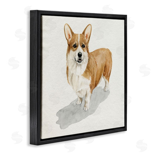 Stupell Industries Grace Popp | Happy Corgi Dog Pet Portrait Neutral Shadow