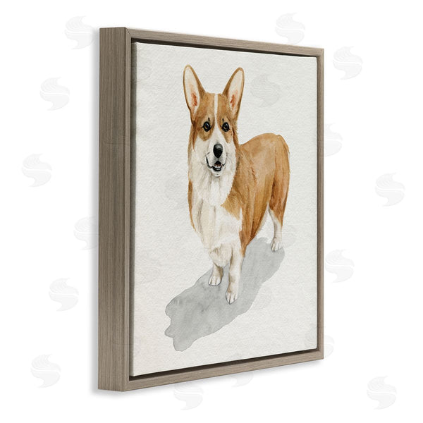 Stupell Industries Grace Popp | Happy Corgi Dog Pet Portrait Neutral Shadow