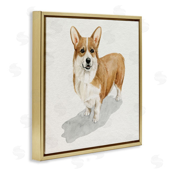 Stupell Industries Grace Popp | Happy Corgi Dog Pet Portrait Neutral Shadow
