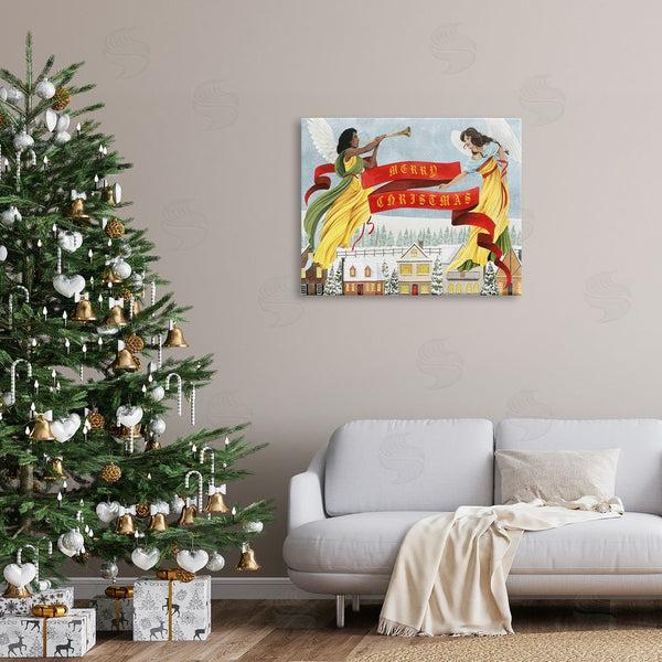 Stupell Industries Grace Popp | Herald Angels Christmas Banner Above Wintery Town Wall Art