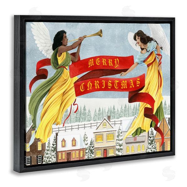 Stupell Industries Grace Popp | Herald Angels Christmas Banner Above Wintery Town Wall Art