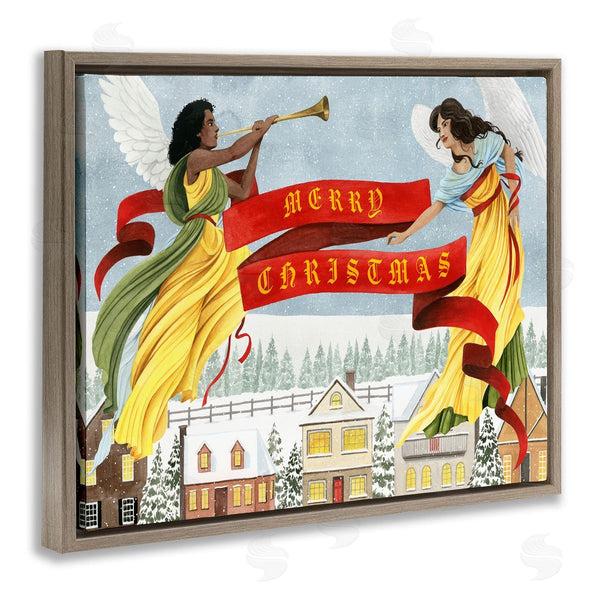 Stupell Industries Grace Popp | Herald Angels Christmas Banner Above Wintery Town Wall Art