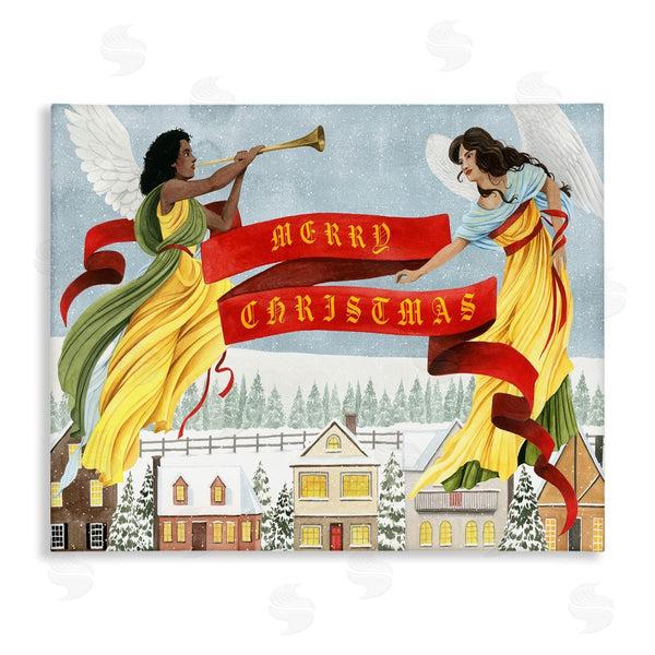 stupell industries Grace Popp | Herald Angels Christmas Banner Above Wintery Town Wall Art