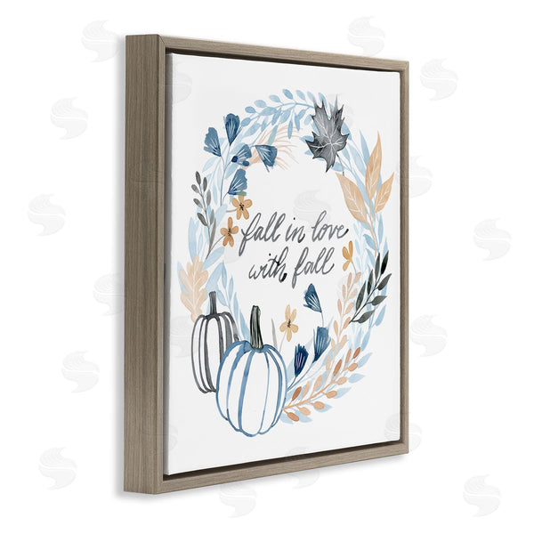Stupell Industries Grace Popp | In Love With Fall Blue Autumn Foliage Wreath Wall Art