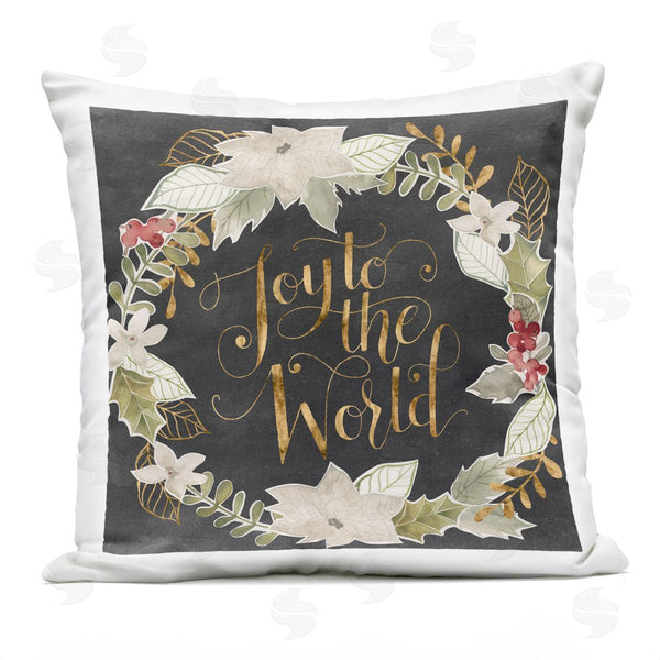 Stupell Industries Grace Popp | Joy To The World Chic Christmas Holly Wreath Printed Throw Pillow