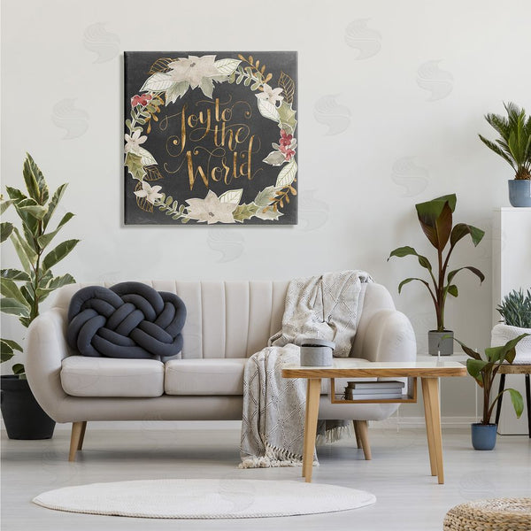 Stupell Industries Grace Popp | Joy To The World Chic Christmas Wreath Red Holly Wall Art