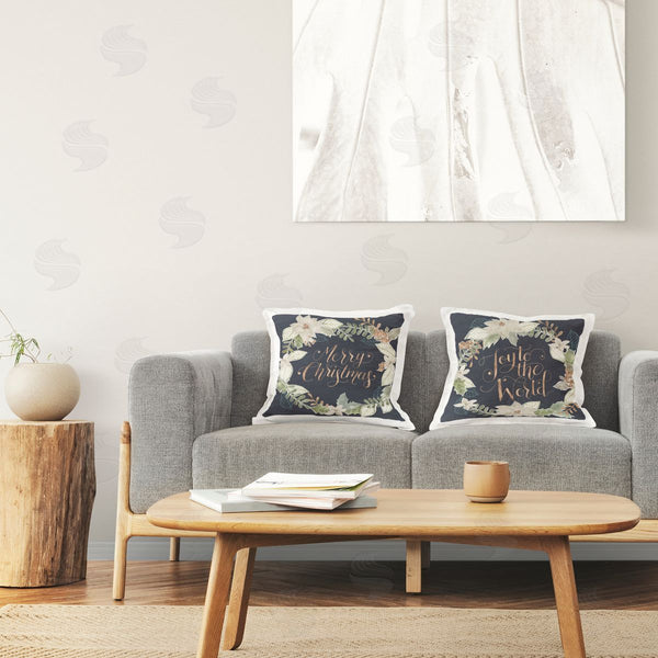 stupell industries Grace Popp | Merry Christmas Joy Poinsettia Wreath Printed Throw Pillow Set
