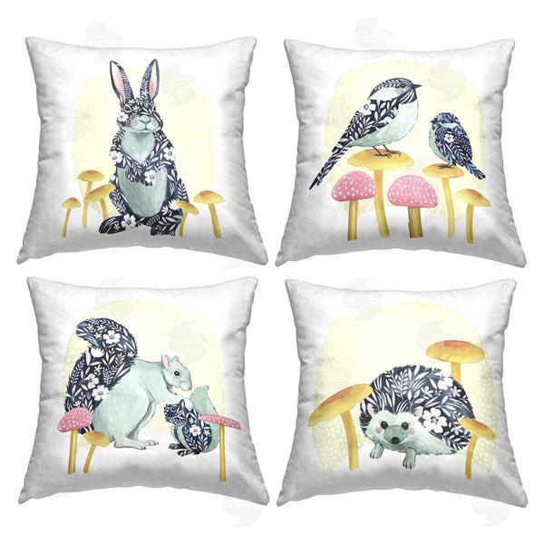 stupell industries Grace Popp | Patterned Animals on Mushrooms Printed Throw Pillow Set