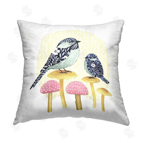 Stupell Industries Grace Popp | Patterned Birds On Mushroom Printed Throw Pillow