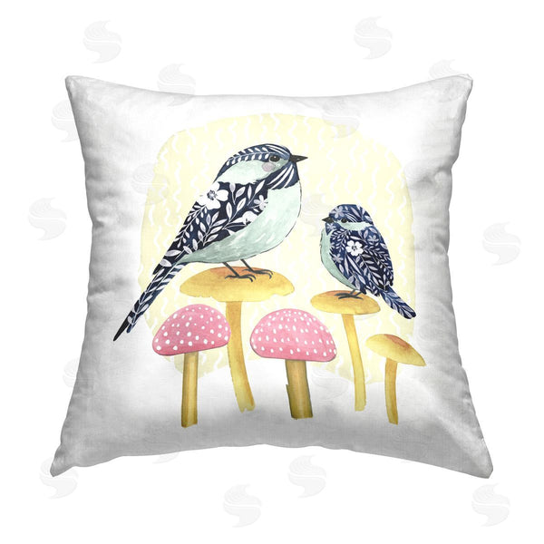 stupell industries Grace Popp | Patterned Birds on Mushroom Printed Throw Pillow