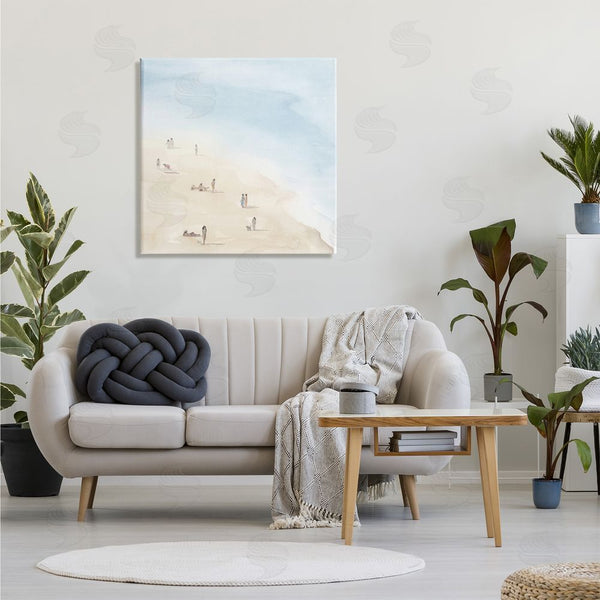 Stupell Industries Grace Popp | People Lounging At Beach Soft Blue Coastal Landscape Wall Art