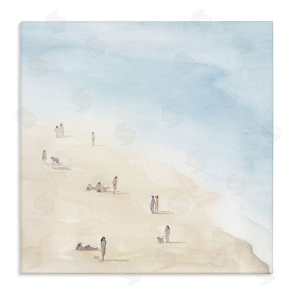 stupell industries Grace Popp | People Lounging at Beach Soft Blue Coastal Landscape Wall Art