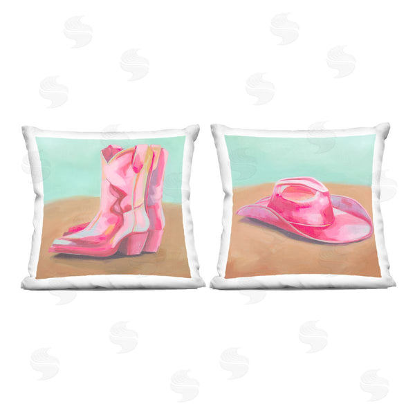 stupell industries Grace Popp | Pink Theme Cowgirl Fashion Printed Throw Pillow Set