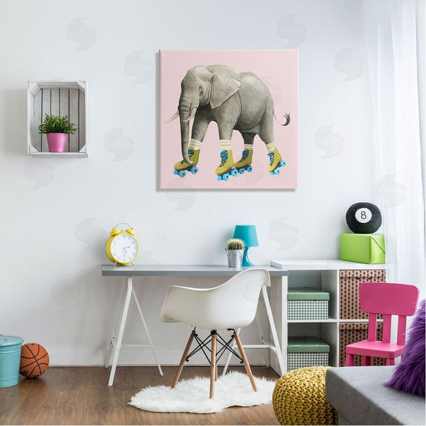 Stupell Industries Grace Popp | Quirky Elephant Roller Skating Retro Pink Background Wall Art