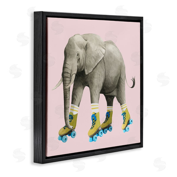 Stupell Industries Grace Popp | Quirky Elephant Roller Skating Retro Pink Background Wall Art