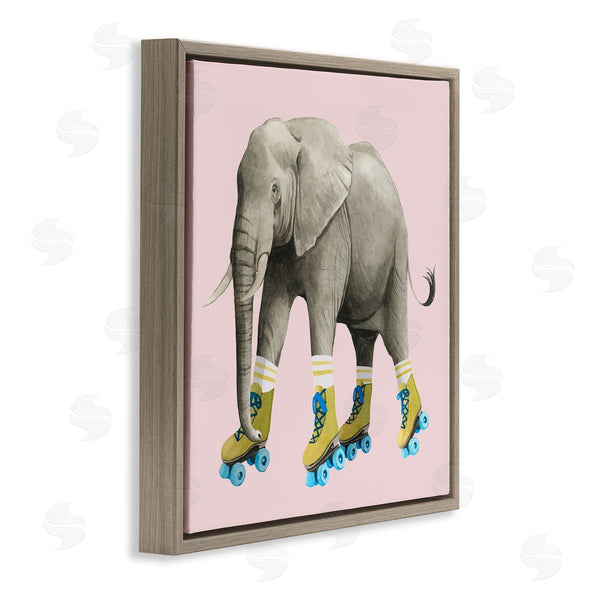 Stupell Industries Grace Popp | Quirky Elephant Roller Skating Retro Pink Background Wall Art