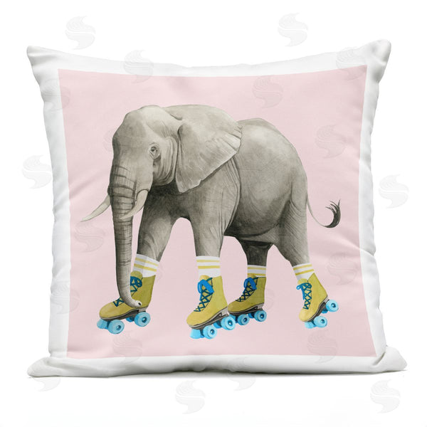 Stupell Industries Grace Popp | Quirky Elephant Roller Skating Retro Pink Printed Throw Pillow