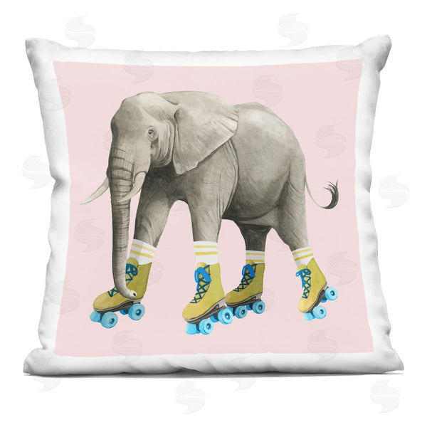 stupell industries Grace Popp | Quirky Elephant Roller Skating Retro Pink Printed Throw Pillow