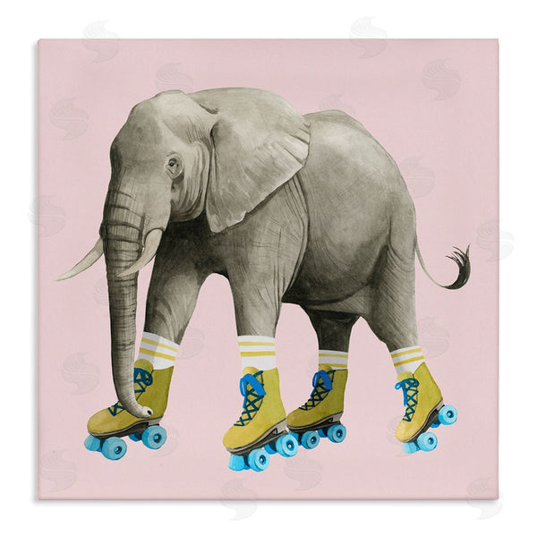 stupell industries Grace Popp | Quirky Elephant Roller Skating Retro Pink Background Wall Art
