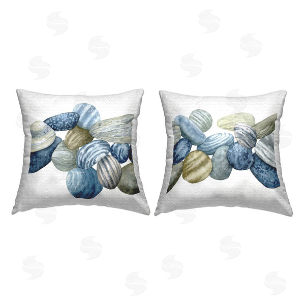 Stupell Industries Grace Popp | Rows Of Stones Organic Blue Brown Patterns Printed Throw Pillow Set