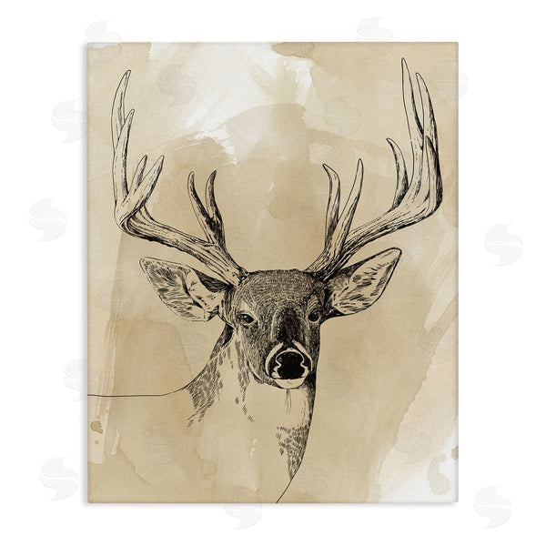 stupell industries Grace Popp | Rustic Buck Illustration Wilderness Animals Watercolor Pattern Wall Art