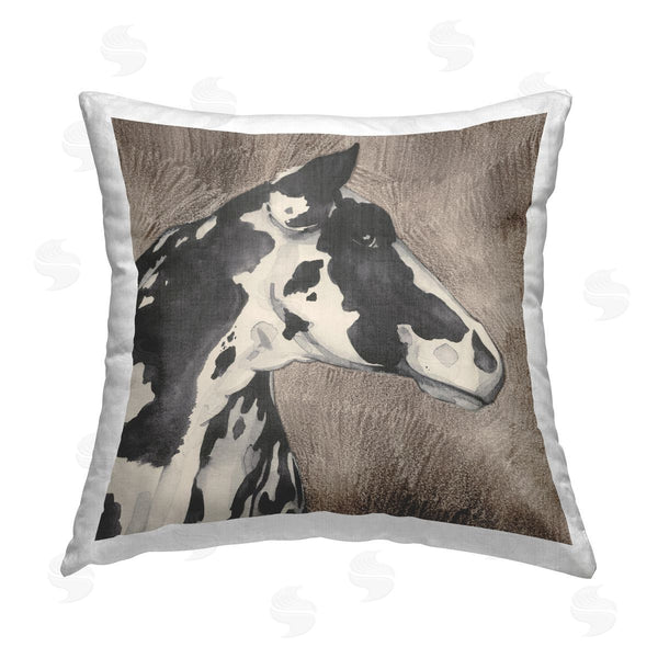 stupell industries Grace Popp | Rustic Cow Looking Right Printed Throw Pillow
