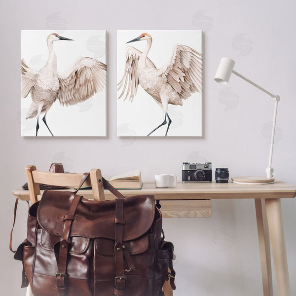 Stupell Industries Grace Popp | Simple White Crane Birds Standing Open Wings Wall Art