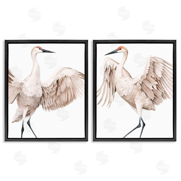 Stupell Industries Grace Popp | Simple White Crane Birds Standing Open Wings Wall Art